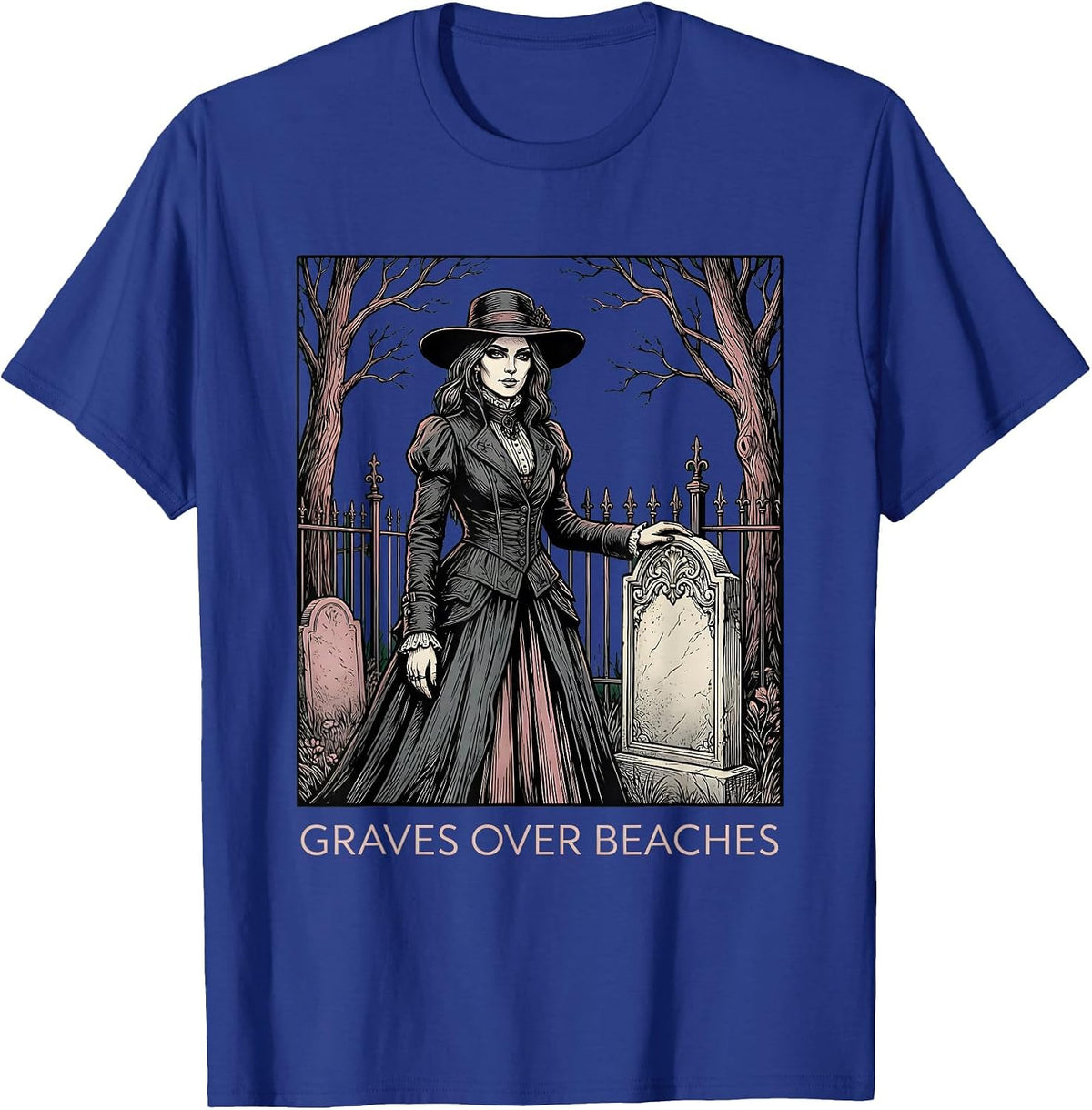 Graves Over Beaches Goth Dark Aesthetic Design T-Shirt - Royal Blue