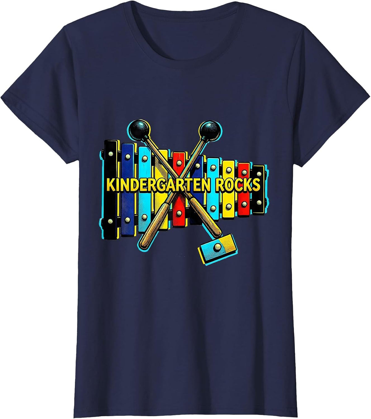 Women's Kindergarten Rocks Pop Art Teacher Kids First Day School T-Shirt - Navy Blue