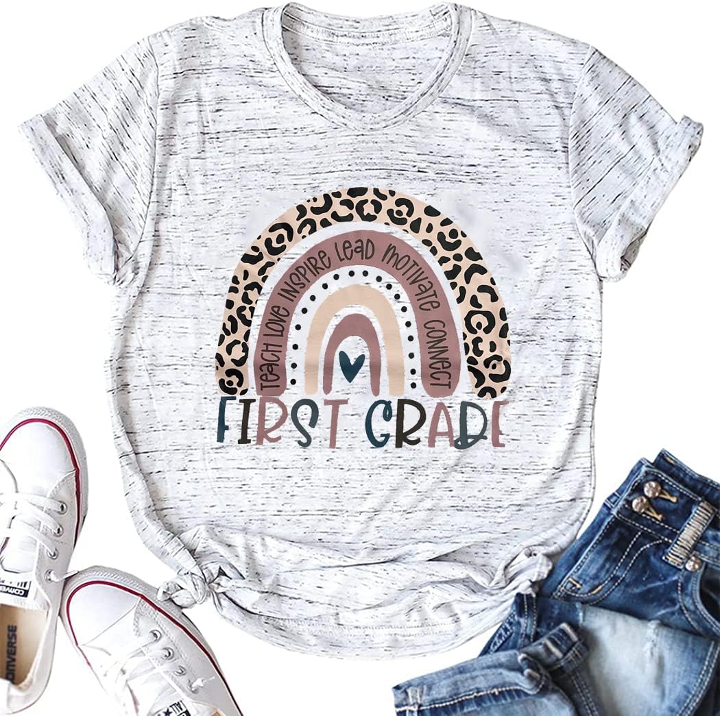 First Grade Teacher Shirts Women You Can Do Hard Things Tshirt Inspirational Saying Graphic Tee Tops - Off-white