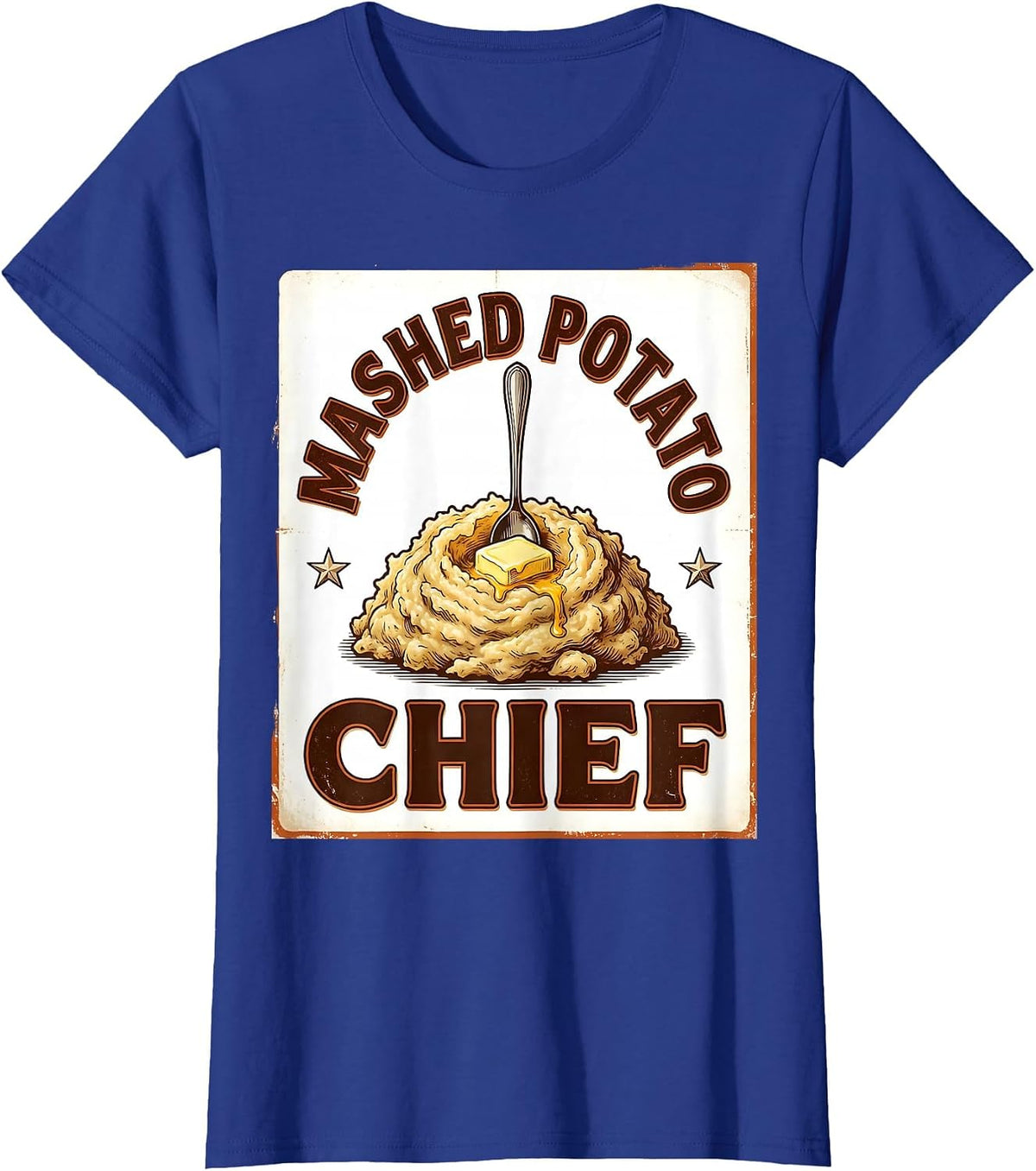 Women's Mashed Potato Chief Vintage Funny Thanksgiving Family T-Shirt - Royal Blue