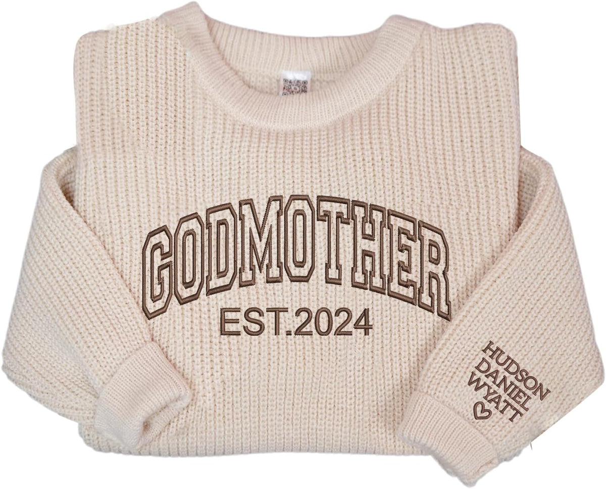 NAZENTI Custom Embroidered Grandma Sweater with Kids Name on Sleeve, Personalized Mama Sweatshirt, Grandma Sweatshirt Gifts