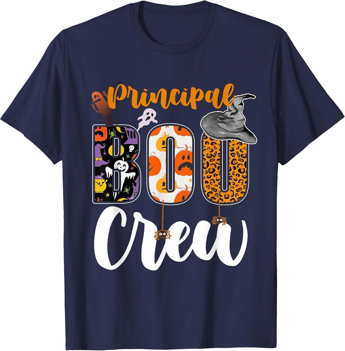 Principal Boo Crew Ghost Halloween Teachers School Matching T-Shirt - Navy Blue