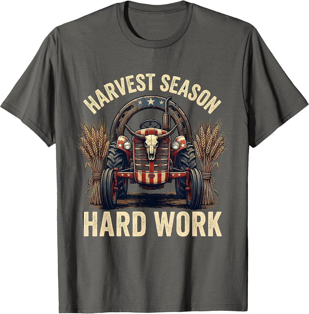 Harvest Season Hard Work Fall Farm Equipment Design T-Shirt - Asphalt Grey