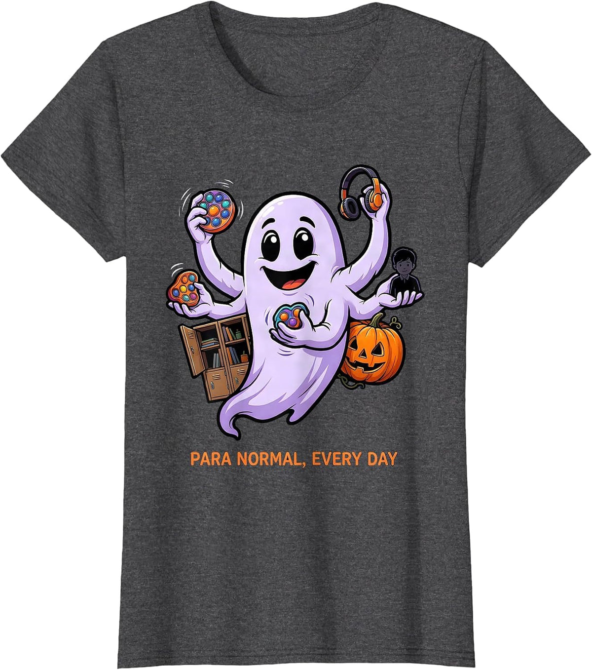 Women's Para Normal Every Day Cartoon Ghost Paraprofessional T-Shirt - Dark Heather Grey