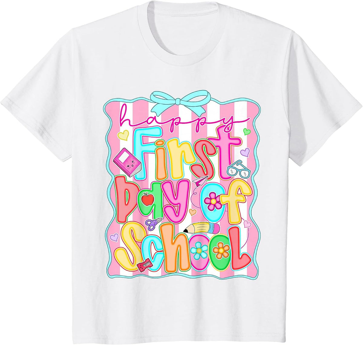 Happy First Day of School Preppy Back to School Teacher Girl T-Shirt - White