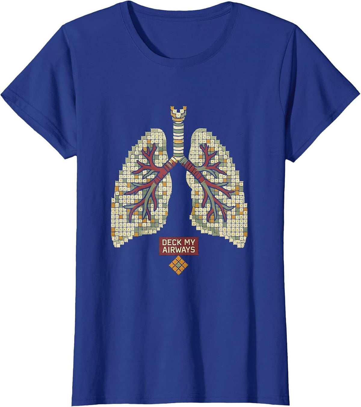 Women's Deck My Airways Cross Stitch Respiratory Therapist Christmas T-Shirt - Royal Blue