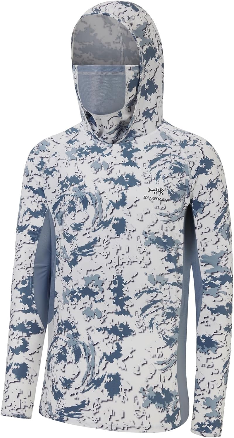 BASSDASH Men's UPF 50+ Camo Long Sleeve Hunting Fishing Hoodie Shirt - Snow Camo