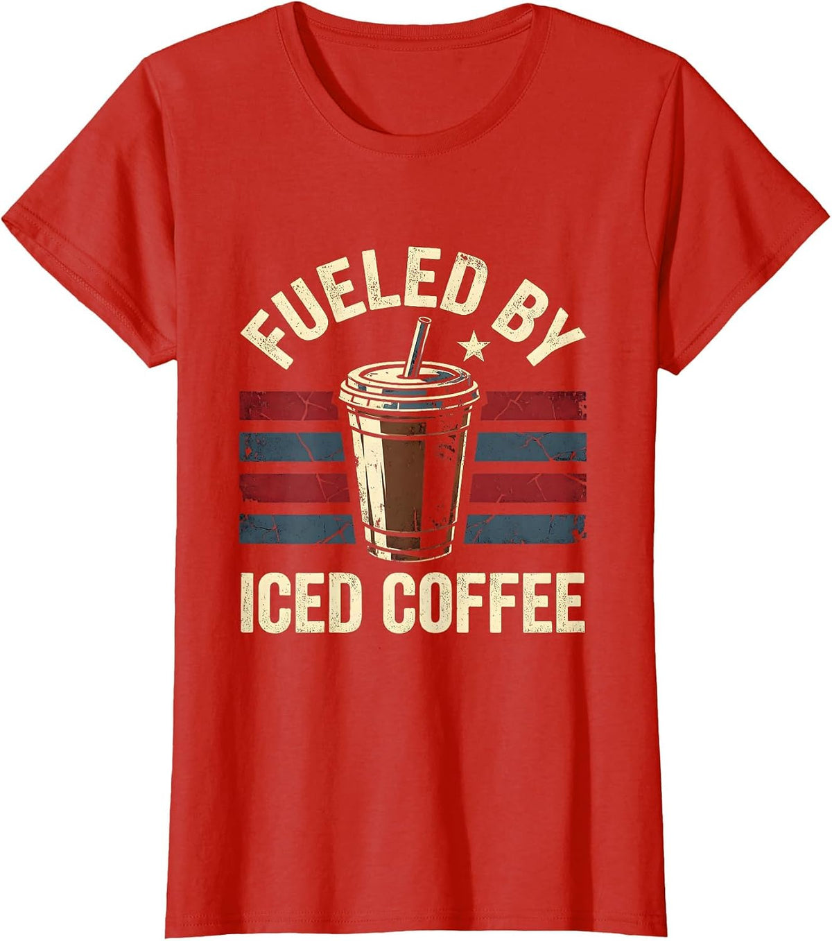 Fueled by Iced Coffee Funny Caffeine Design T-Shirt - Red