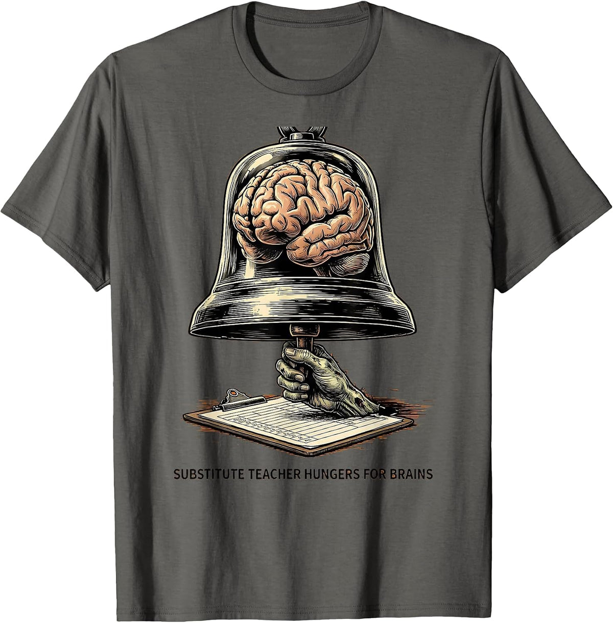 Men's Substitute Teacher Hungers For Brains Funny Zombie Halloween T-Shirt - Asphalt Grey