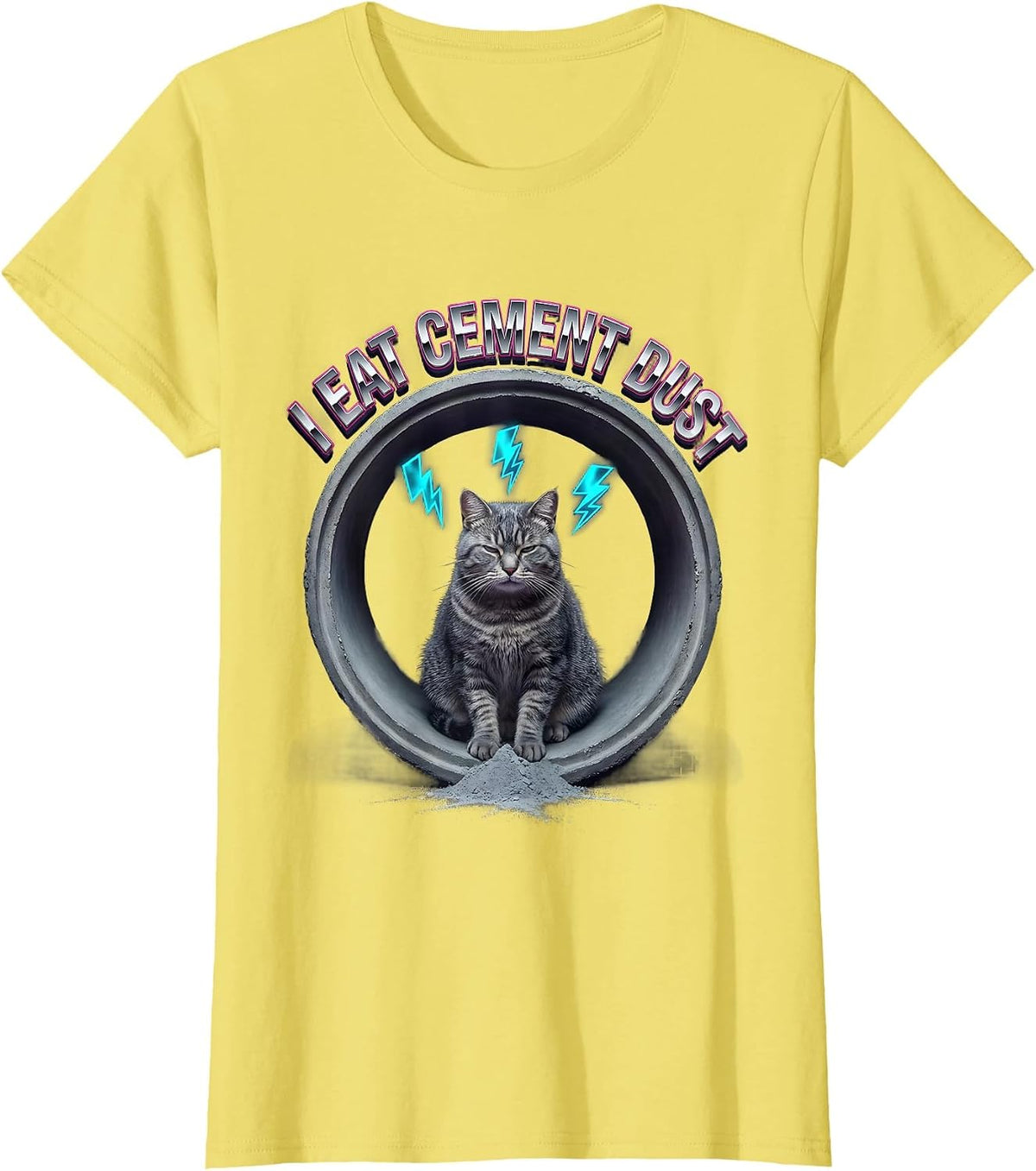 I Eat Cement Dust Funny Cat Meme Internet Humor Vaporwave T-Shirt - Lemon Yellow