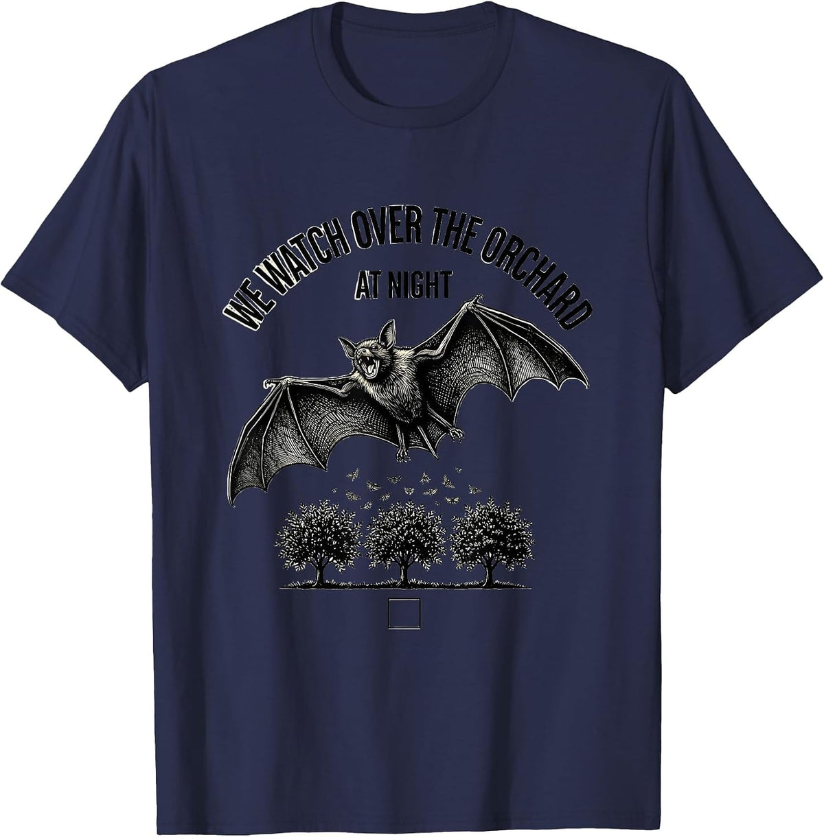 Men's We Watch Over The Orchard At Night Bat Lover Wildlife T-Shirt - Navy Blue