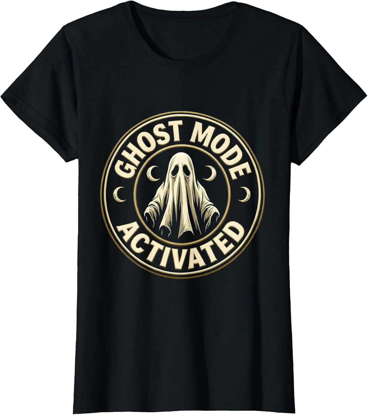 Ghost Mode Activated Spooky Season Design T-Shirt, Women, Black, Large - As Pictured