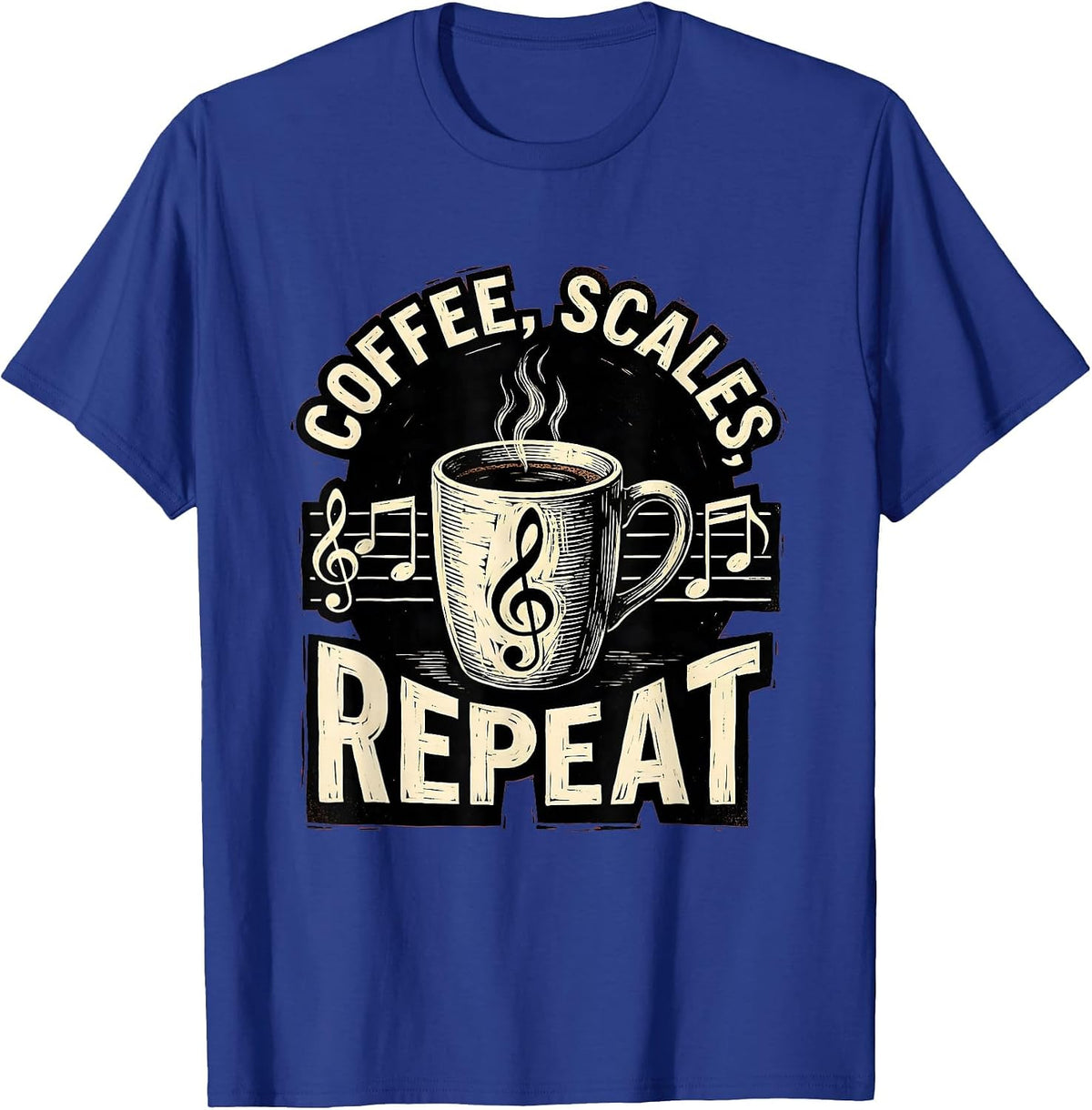 Coffee Scales Repeat Music Teacher Design T-Shirt - Royal Blue