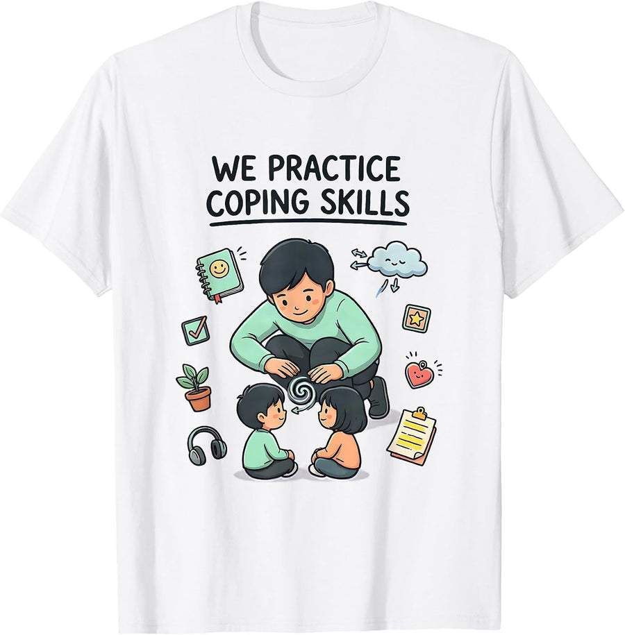 Men's We Practice Coping Skills Kawaii Mental Health Counselor T-Shirt - White