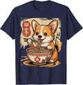 Corgi Eating Ramen T-Shirt - Navy Blue