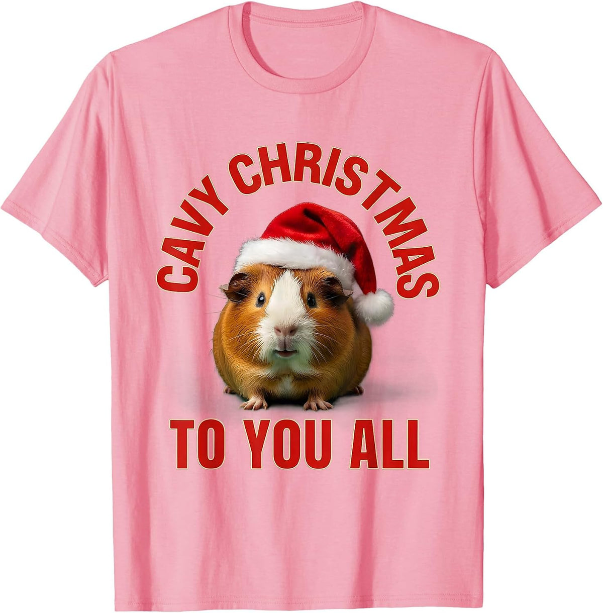 Men's Cavy Christmas To You All Funny Guinea Pig Santa Hat Humor T-Shirt - Pink