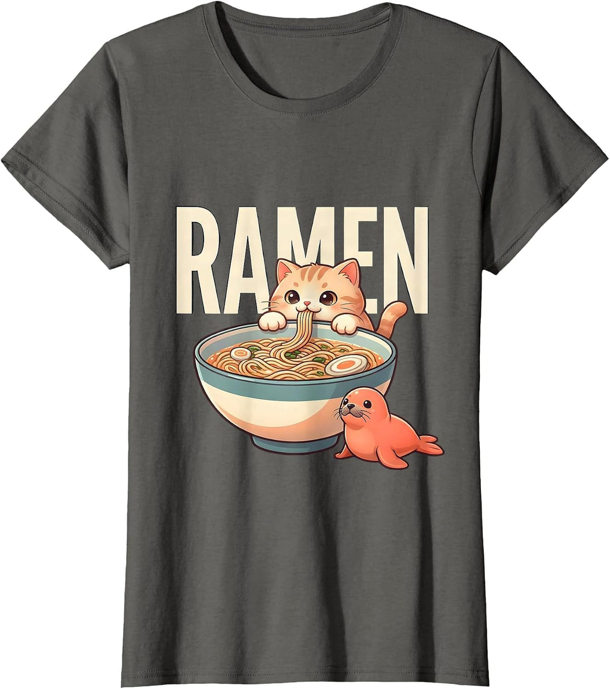 Women's RAMEN Cute Kawaii Cat Anime Japanese Ramen Lover Gift T-Shirt - Asphalt Grey