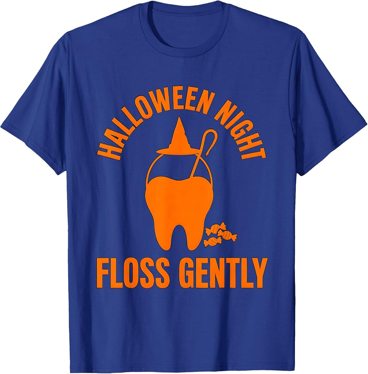 Men's Halloween Night Floss Gently Dental Humor Costume T-Shirt - Royal Blue