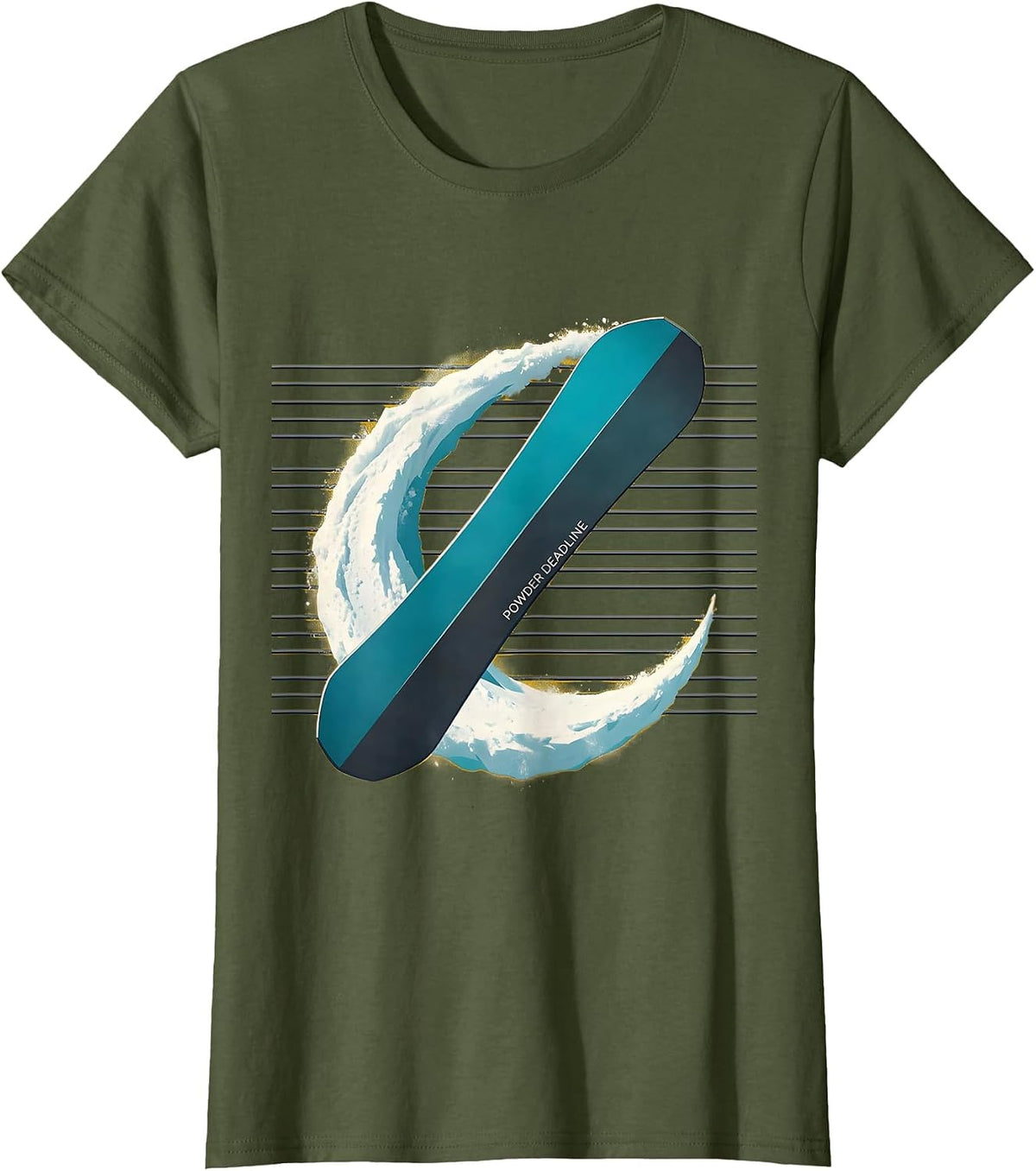 Powder Deadline Midcentury Modern Snowboarder Gift Winter T-Shirt - Olive Green