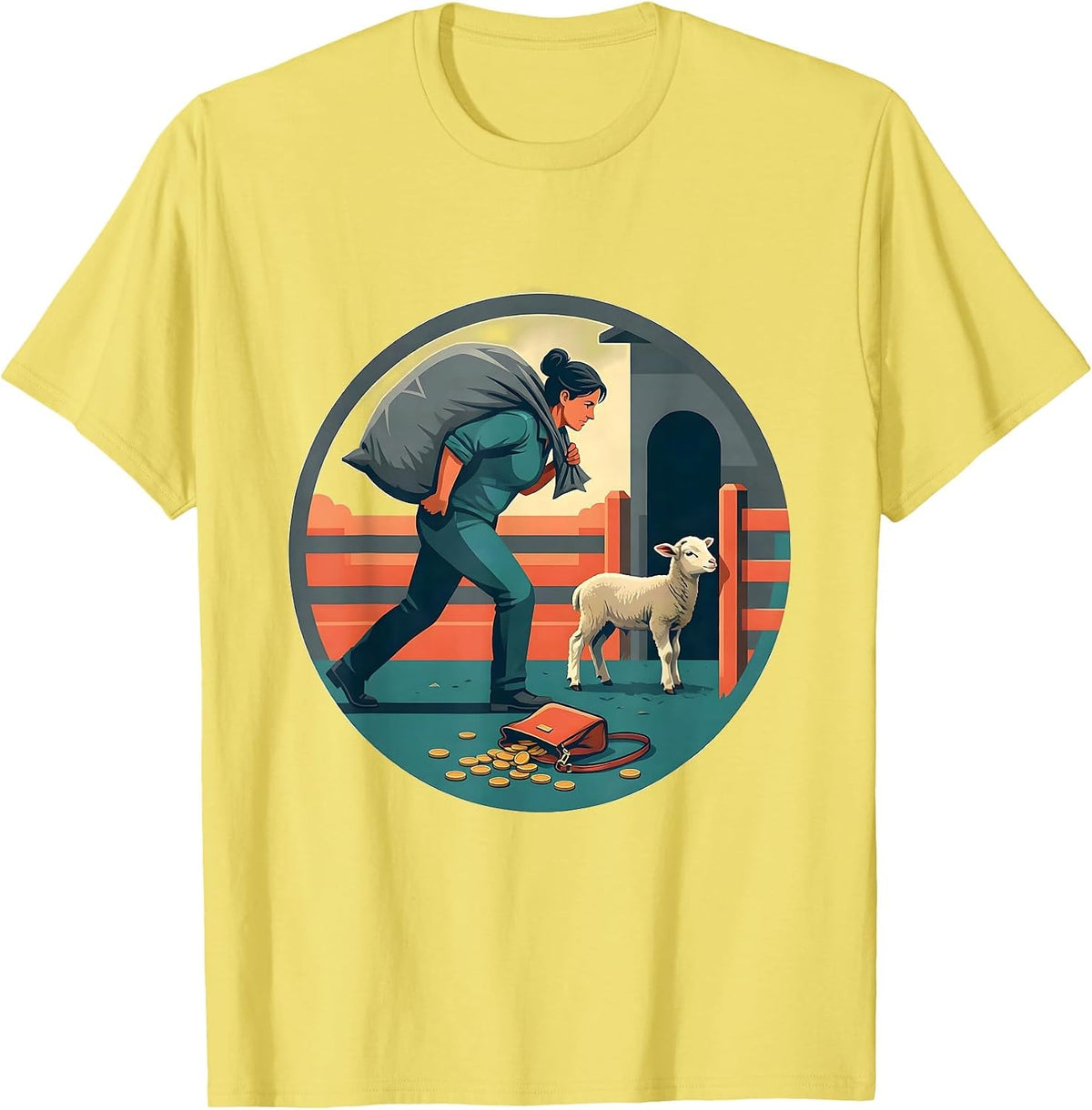 Men's Livestock Show Mom Badge Flat Vector Farm Humor T-Shirt - Lemon Yellow