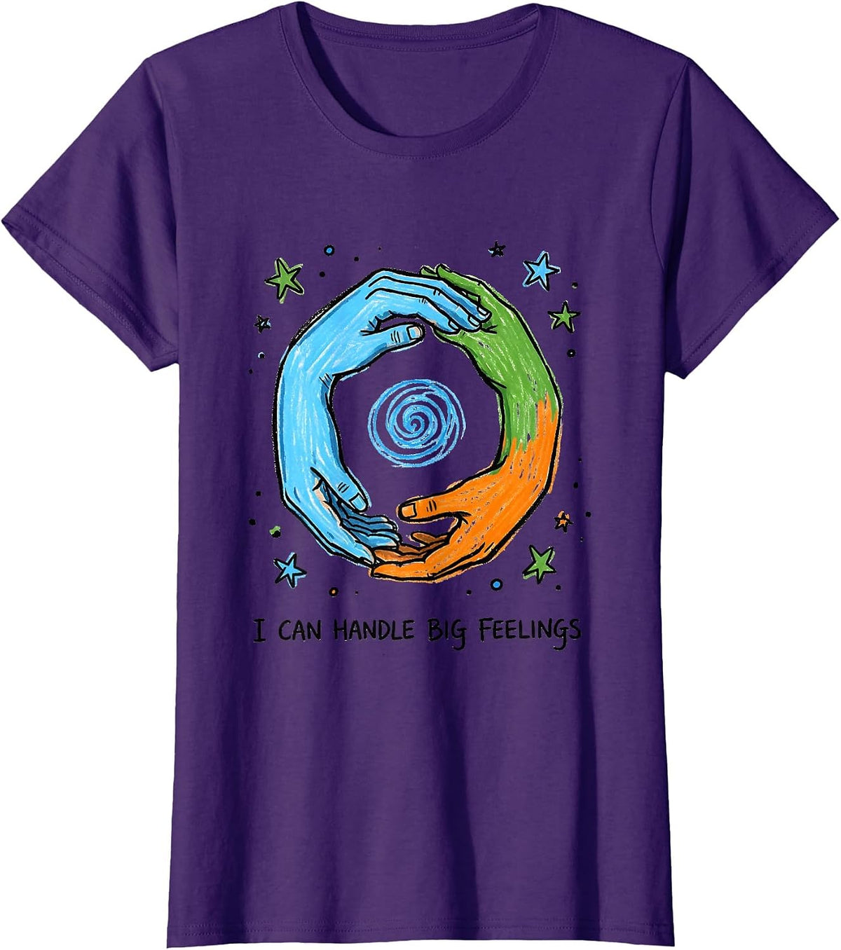 Women's I Can Handle Big Feelings Naive Kidcore Mental Health T-Shirt - Purple