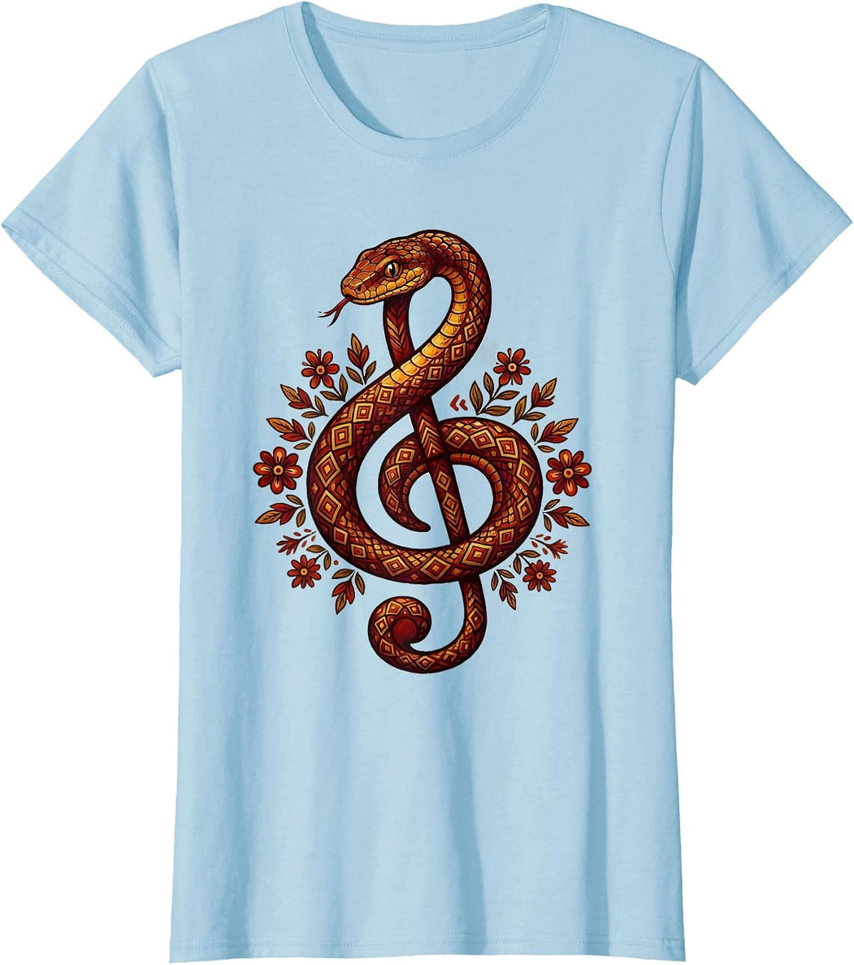 Treble Clef Snake Music Teacher Graphic T-Shirt - Baby Blue