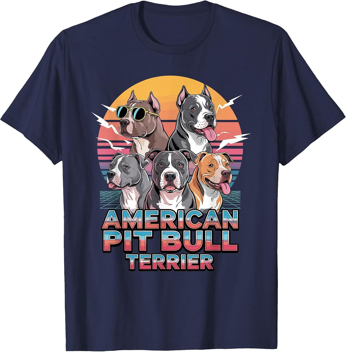 90s Vintage American Pit Bull Terrier Pittie T-Shirt - Navy Blue