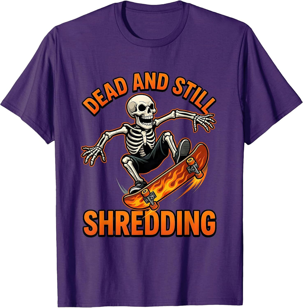 Skeleton Skateboarding Dead and Still Shredding T-Shirt - Purple