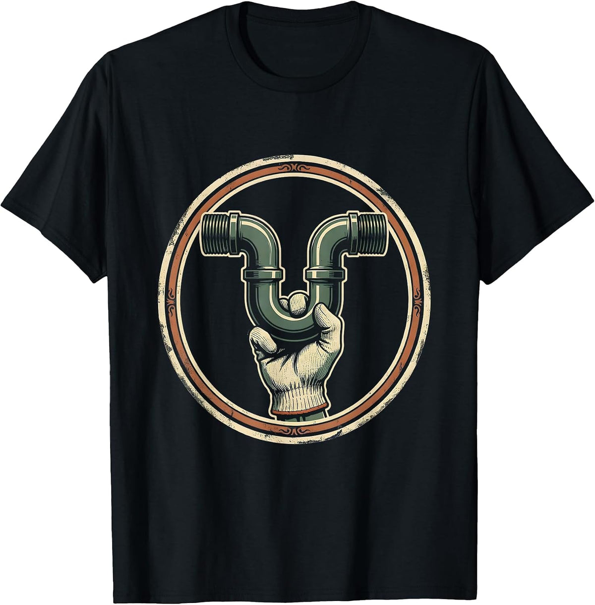 Men's Sealed Trap Badge Vintage Plumber Pipefitter Humor T-Shirt - Black