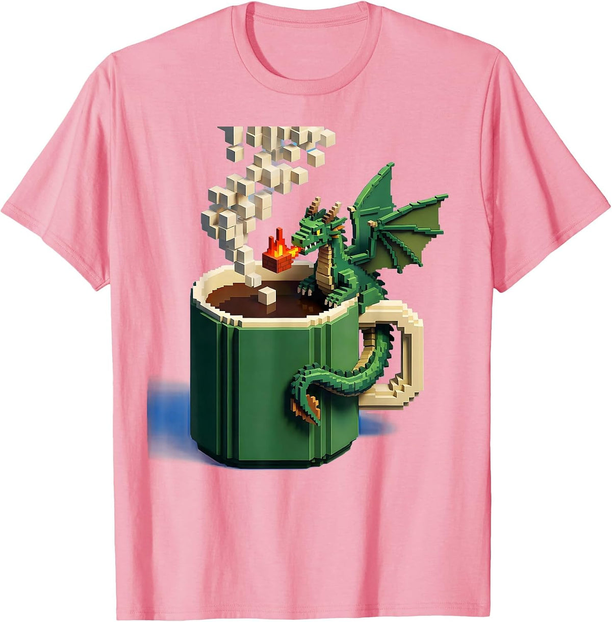 Men's Pixel-Art Dragon Mug Fantasy Gamer Whimsical Pride T-Shirt - Pink