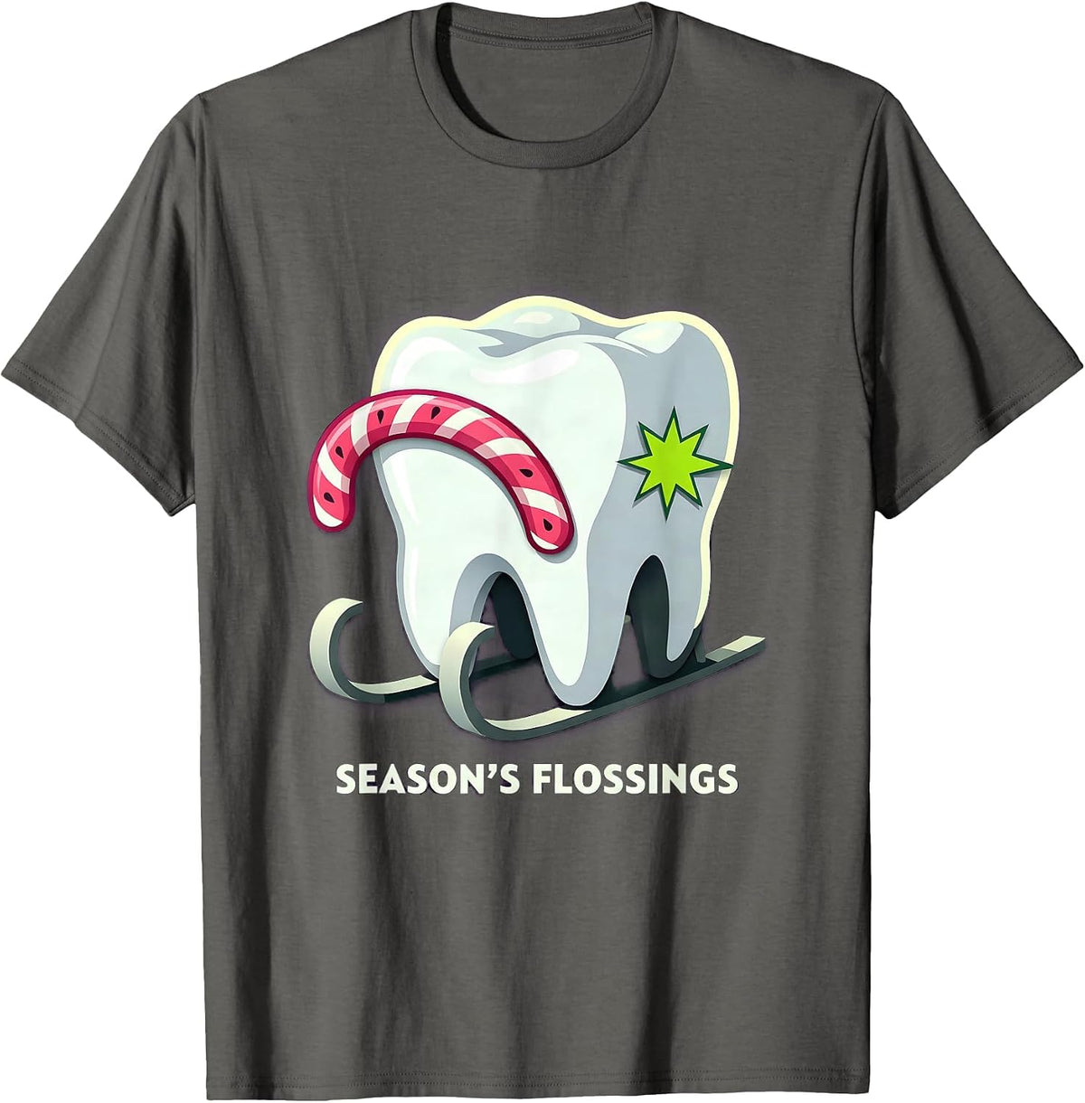 Men's Season's Flossings Funny Dental Christmas Dentist Dental T-Shirt - Asphalt Grey