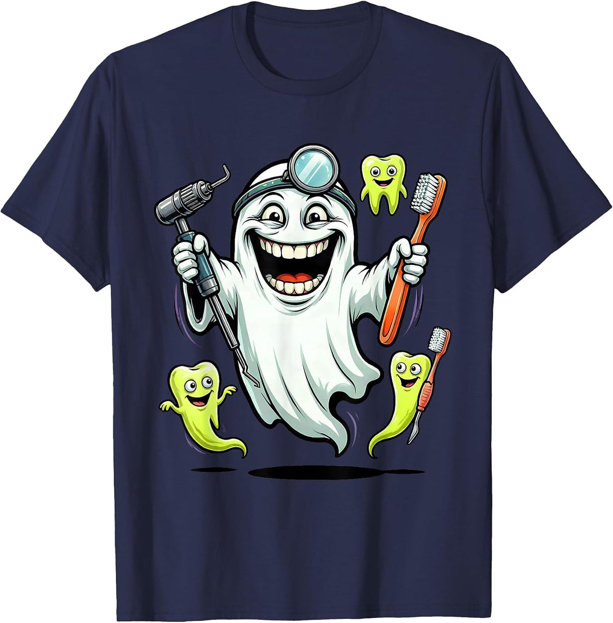 Haunted Dental Office Halloween Ghost Design T-Shirt - Navy Blue