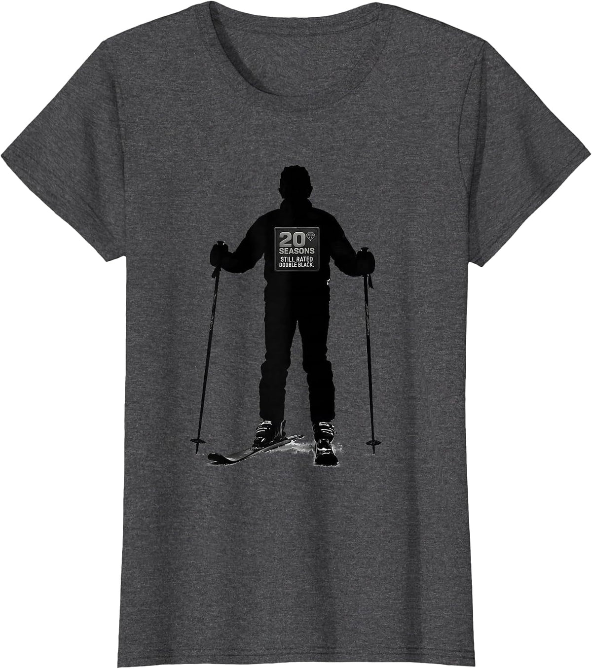 Women's 20 Seasons Still Rated Double Black Vintage Ski Humor T-Shirt - Dark Heather Grey