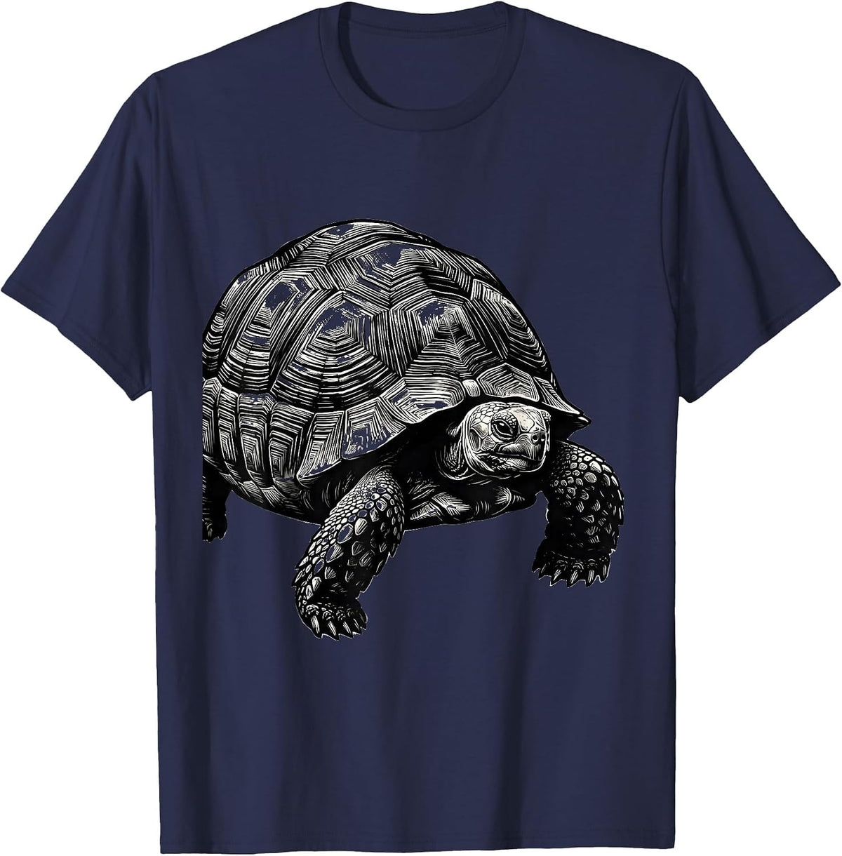 Men's Tortoise Humor Pet Lover Scratchboard Graphic T-Shirt - Navy Blue