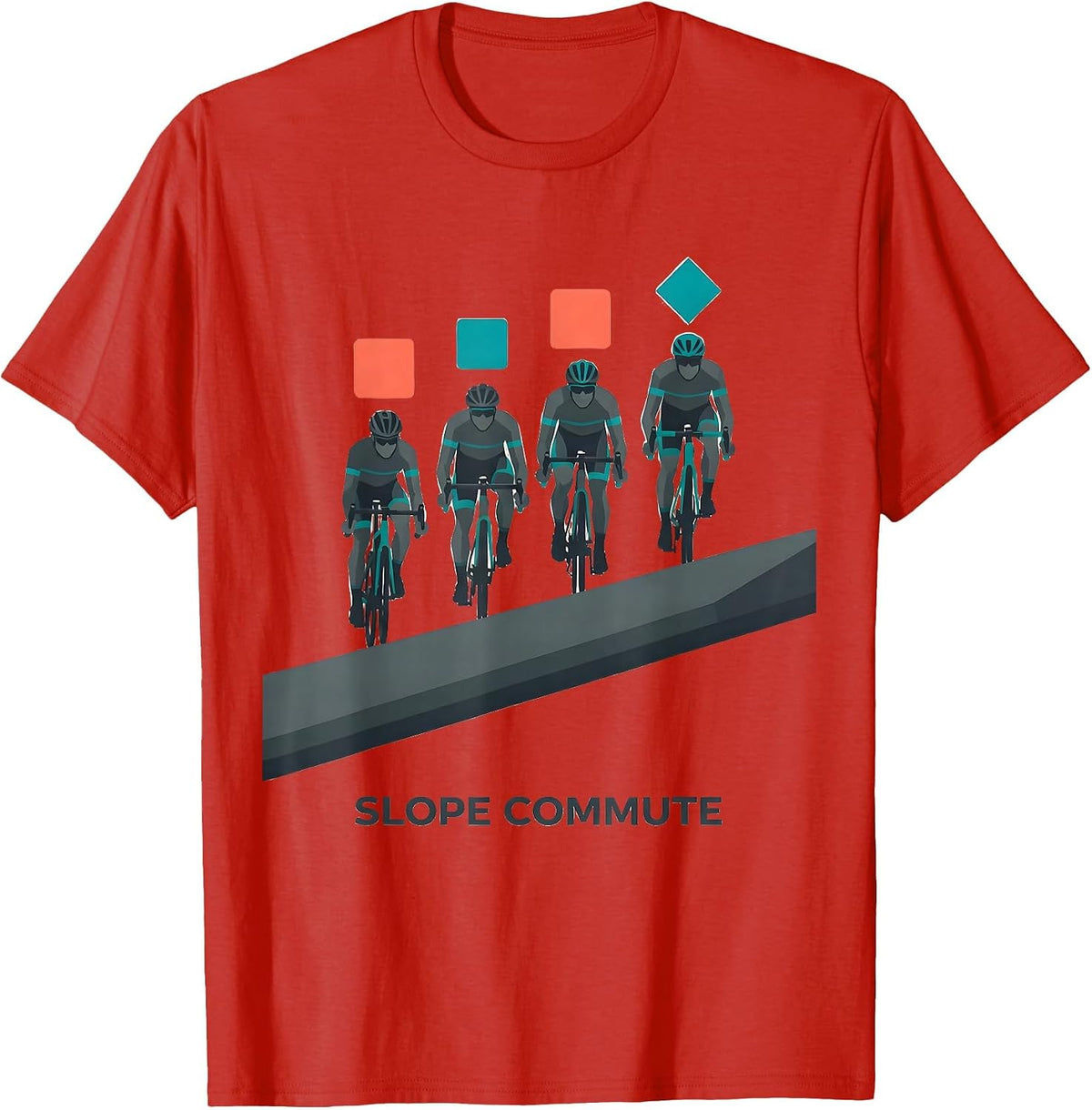 Men's Slope Commute Flat Vector Ski Snowboard Dad Humor T-Shirt - Red