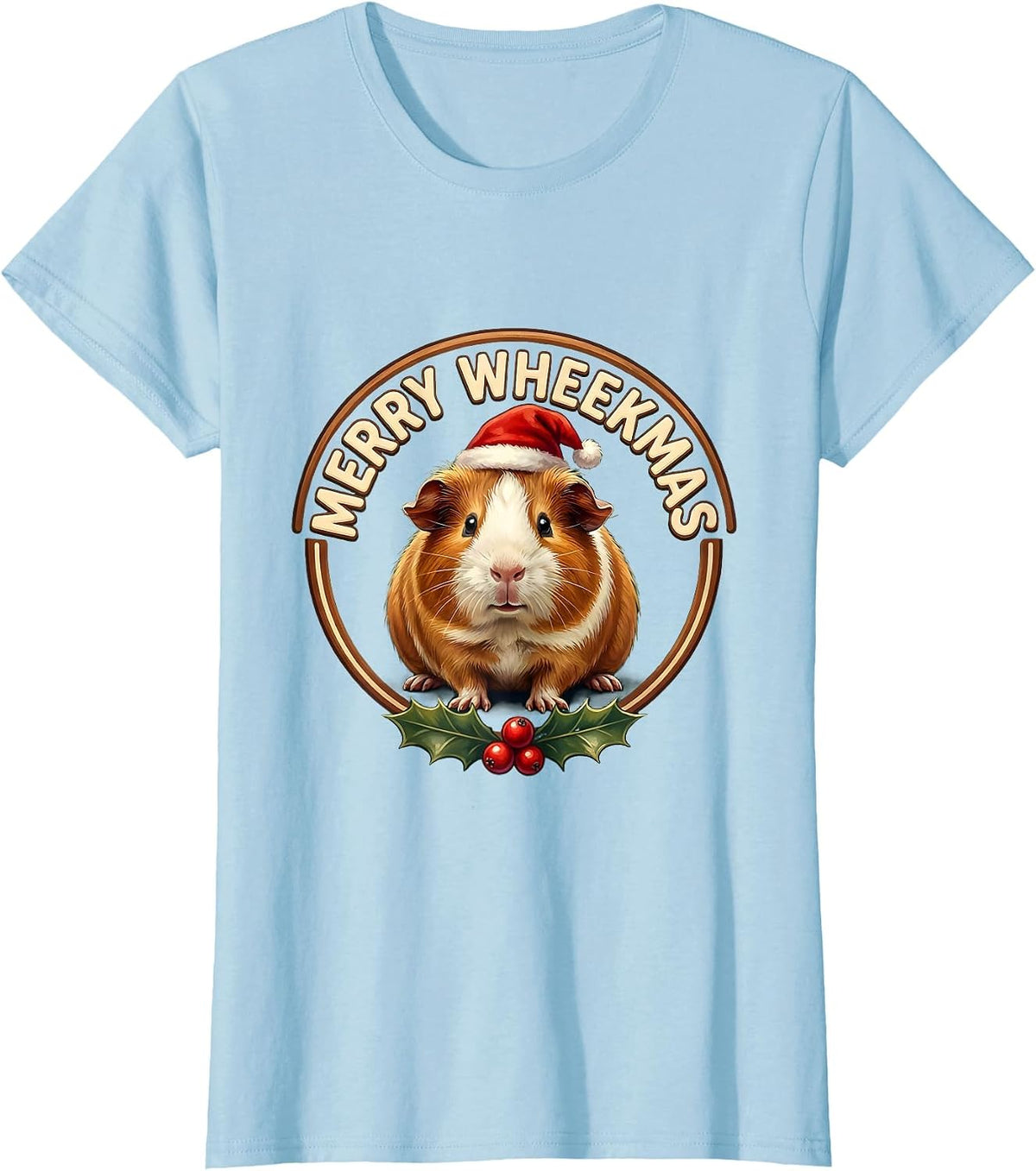 Women's Merry Wheekmas Funny Guinea Pig Christmas Pet Lover Holiday T-Shirt - Baby Blue