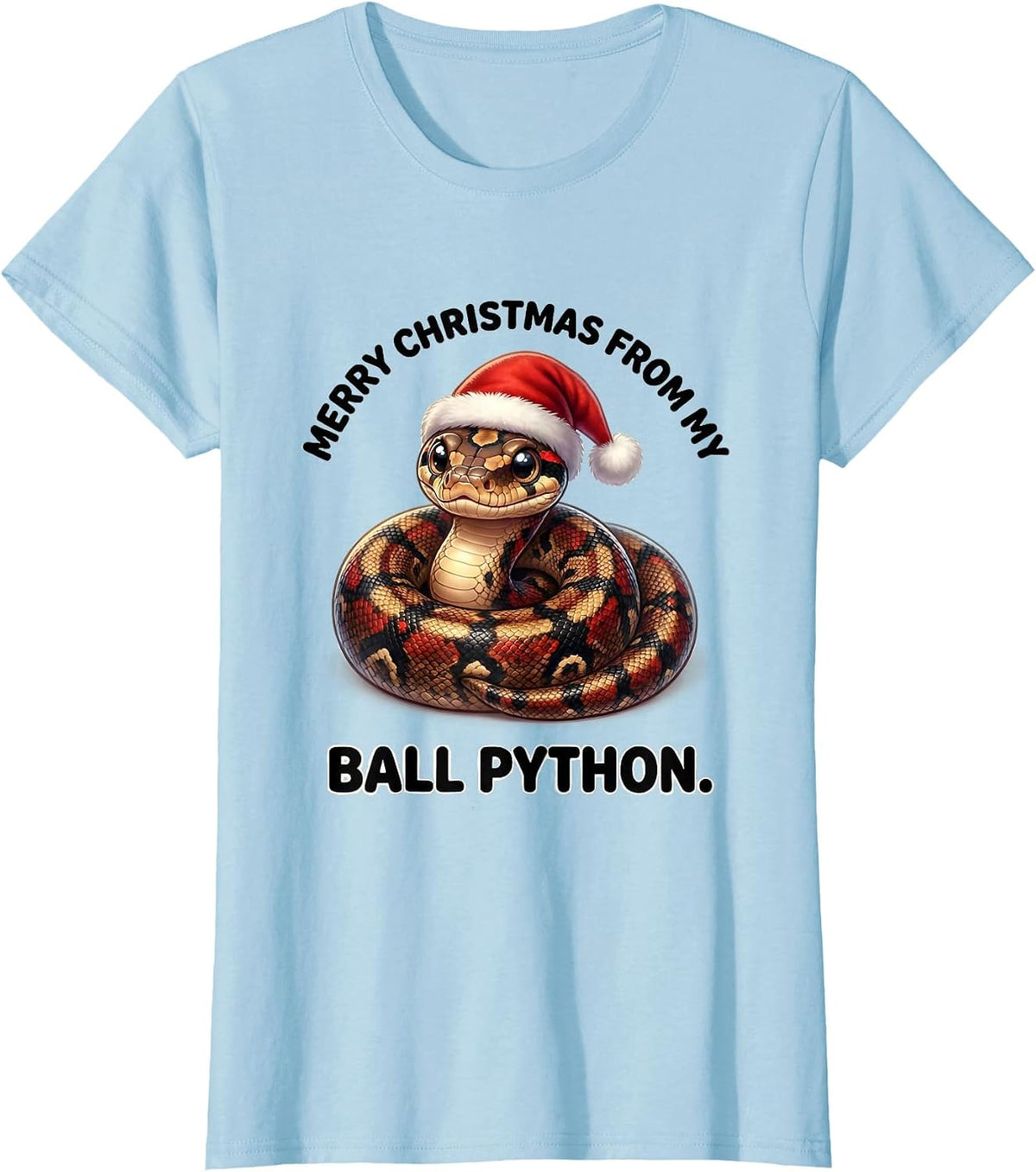 Merry Christmas From My Ball Python Cute Kawaii Reptile T-Shirt - Baby Blue