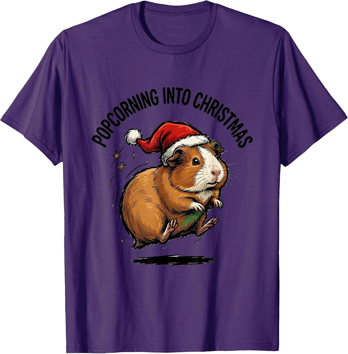 Men's Popcorning Into Christmas Funny Guinea Pig Christmas Santa T-Shirt - Purple