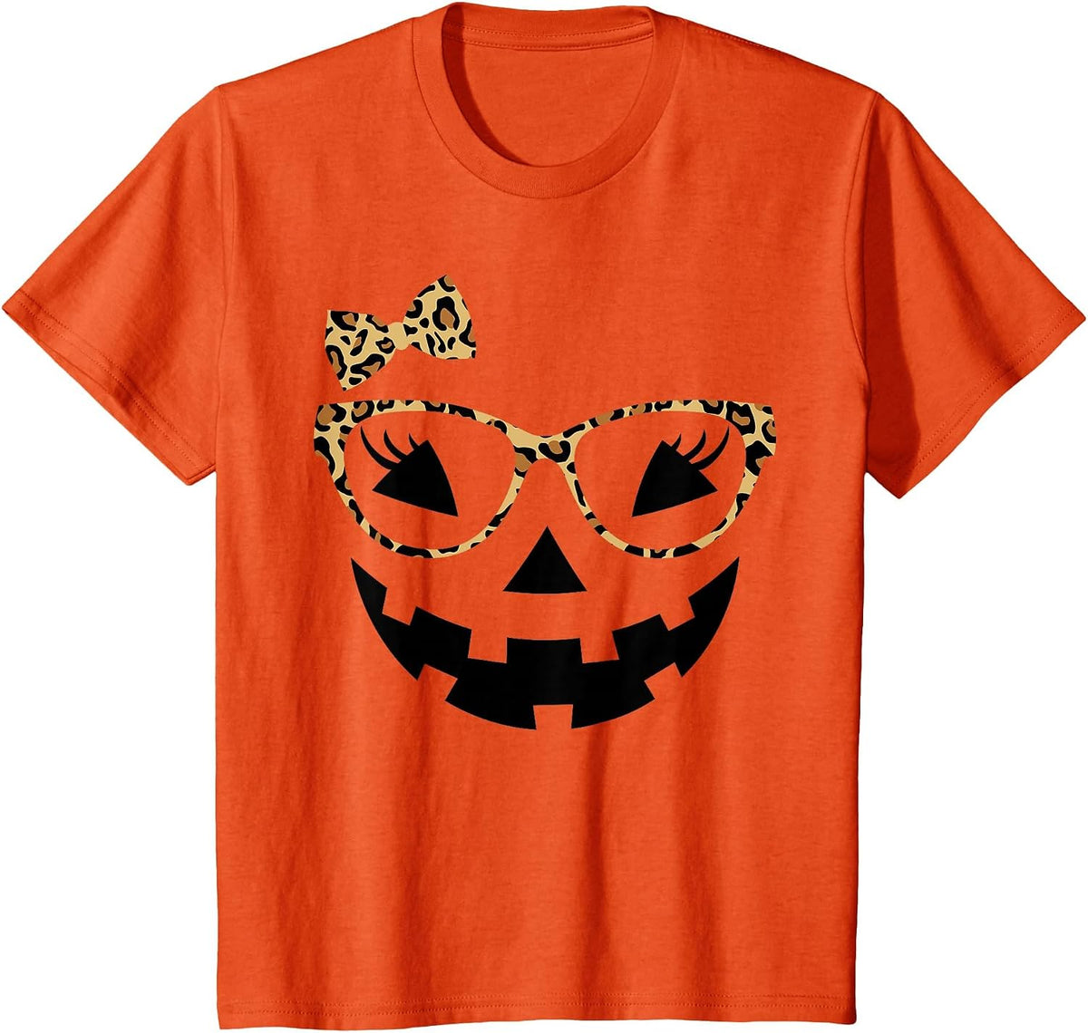 Jack O Lantern Face Leopard Glasses Halloween Pumpkin Women T-Shirt - Orange