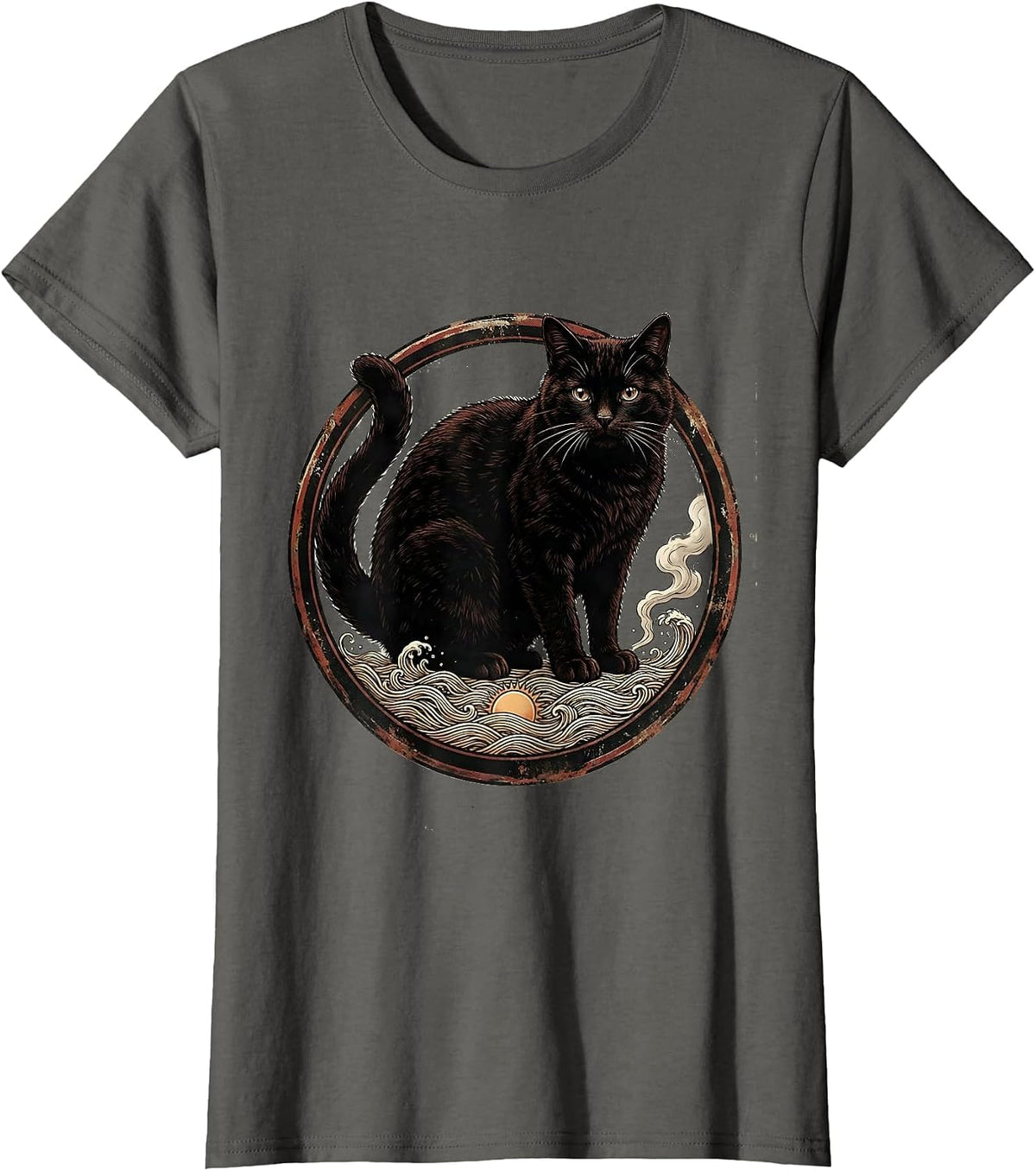 Women's Cat Ramen Kaiju Vintage Anime Art Japanese Cat Lover T-Shirt - Asphalt Grey