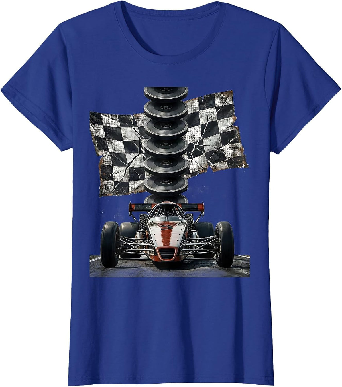 Women's Distressed Dragster Column RC Car Racing Enthusiast Humor T-Shirt - Royal Blue