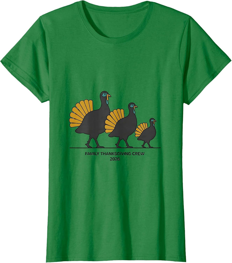 Women's Family Thanksgiving Crew 2026 Matching Group Vintage T-Shirt - Kelly Green