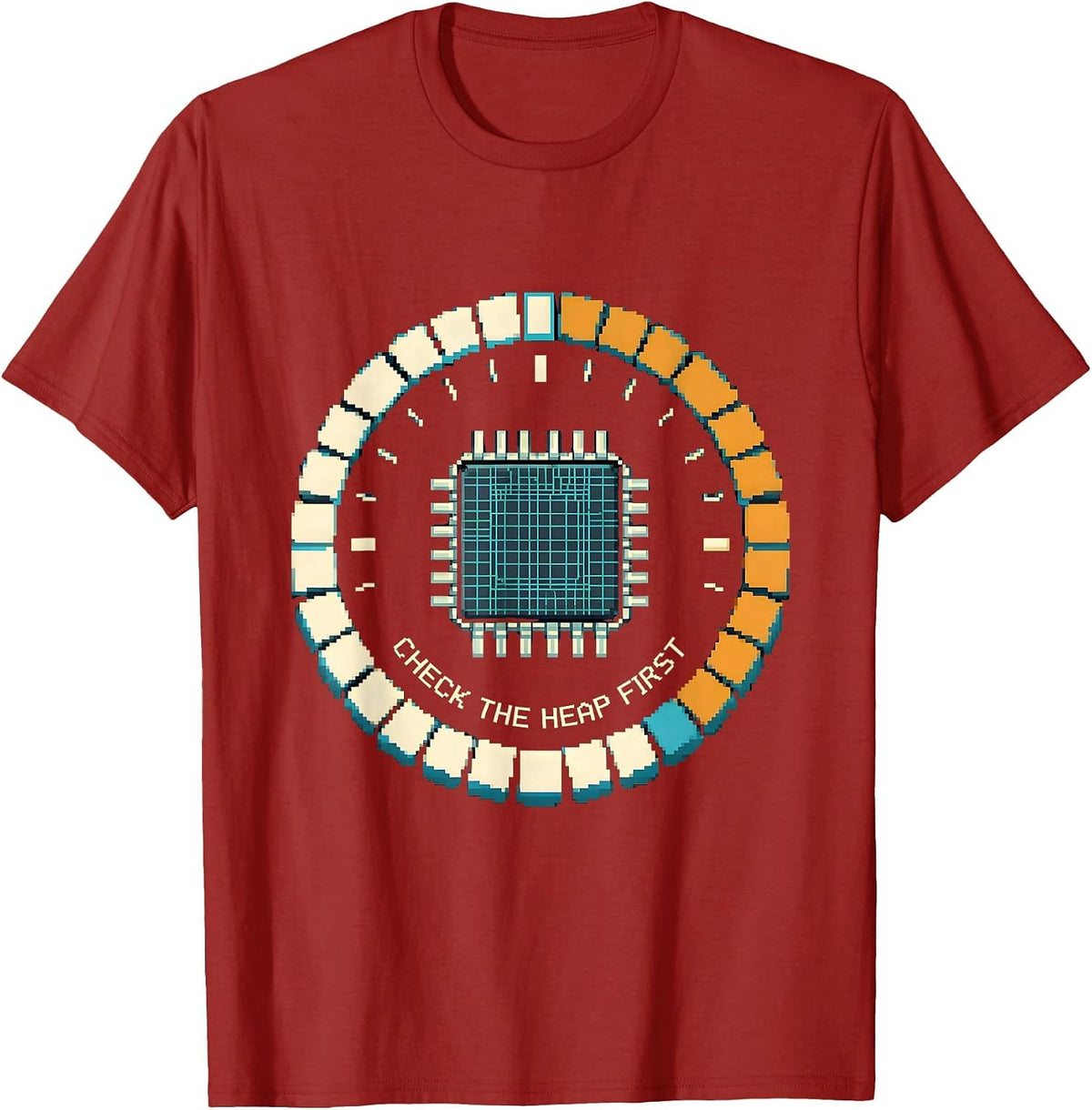 Men's Check The Heap First Pixel Art IT Support Programmer Humor T-Shirt - Cranberry Red