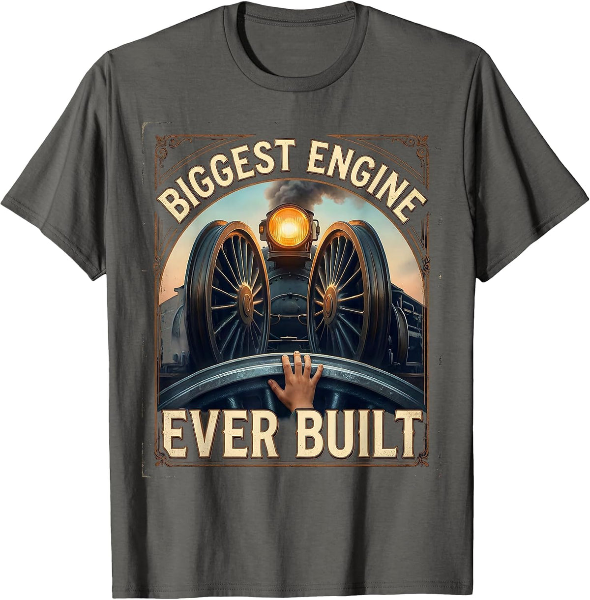 Men's Biggest Engine Ever Built Vintage Steam Locomotive Train T-Shirt - Asphalt Grey