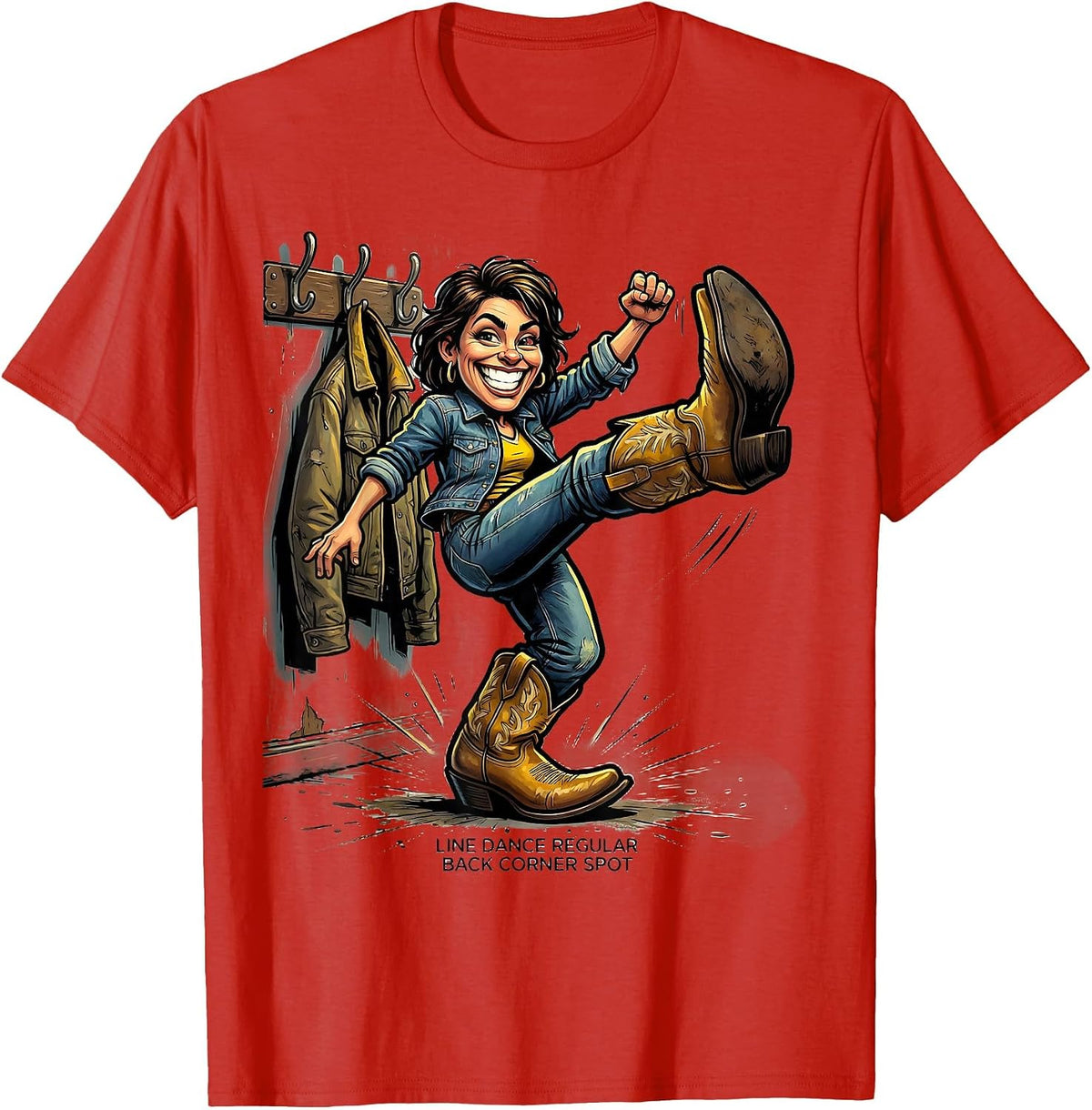 Men's Line Dance Regular Back Corner Spot Funny Line Dance Cowboy T-Shirt - Red