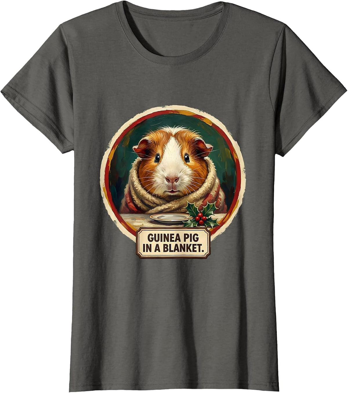 Women's Guinea Pig In A Blanket Funny Pet Lover Christmas Humor T-Shirt - Asphalt Grey