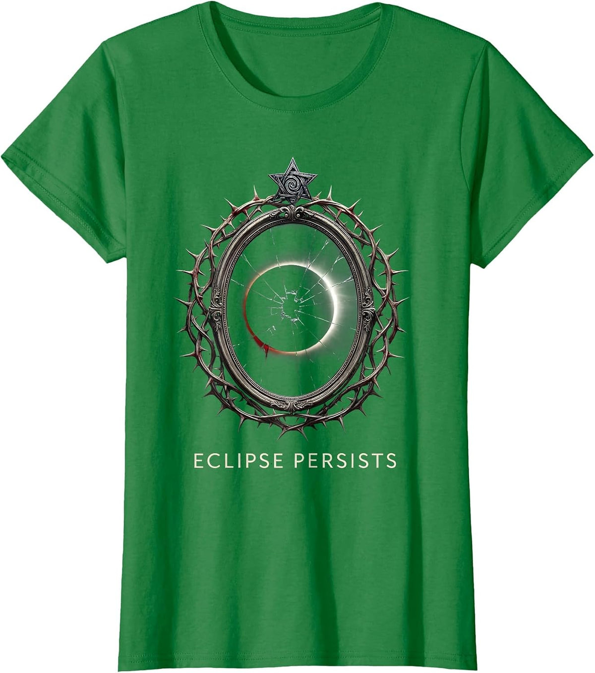 Women's Eclipse Persists Gothic Y2K Grunge Alt Emblem T-Shirt - Kelly Green
