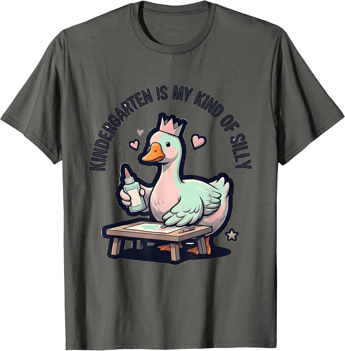 Kindergarten Is My Kind of Silly Cute Kawaii Teacher Back T-Shirt - Asphalt Grey