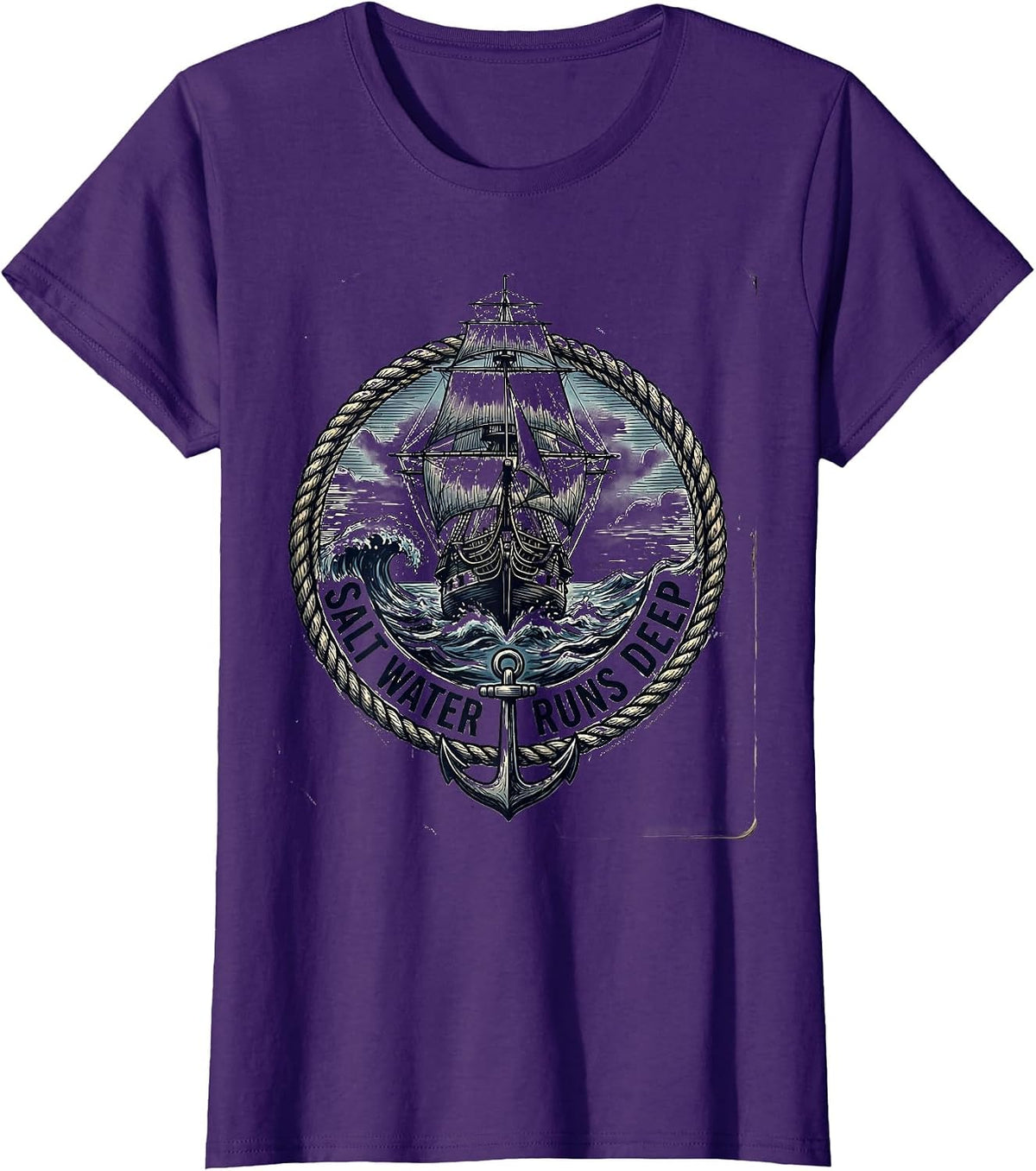 Women's Salt Water Runs Deep Navy Ocean Design T-Shirt - Purple