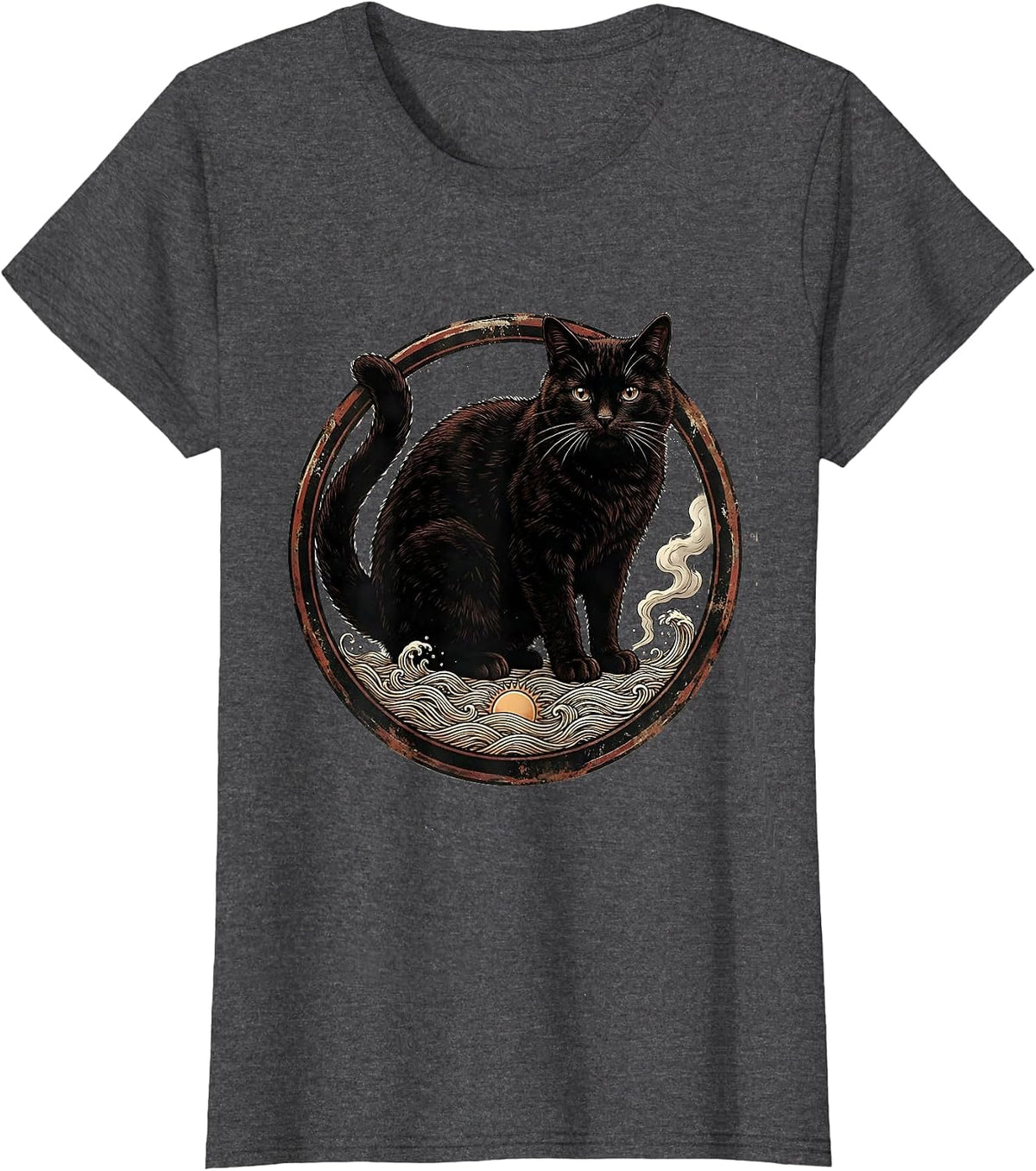 Women's Cat Ramen Kaiju Vintage Anime Art Japanese Cat Lover T-Shirt - Dark Heather Grey